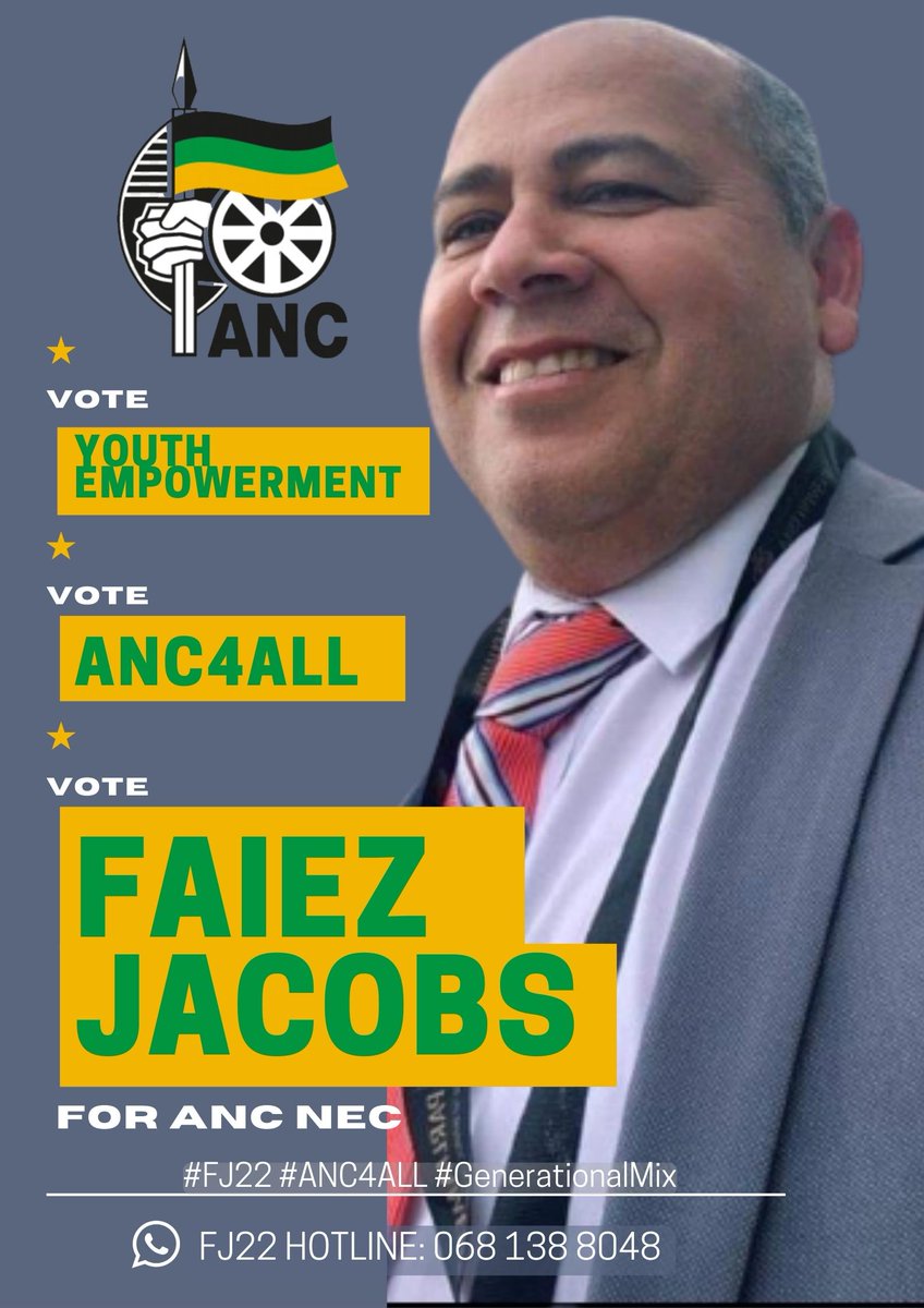 Faiezj's tweet photo. Spending more than 30 years devoted to the ANC. Working towards #ANC4ALL, empowering the youth, small businesses &amp; marginalized communities alike. 
Support FJ22 NEC campaign by joining the Friends of Faiez WhatsApp group. 
https://t.co/bdBgvwt1ye 
#FJ22 #ANC4ALL #GenerationalMix https://t.co/cSG7edKuTK