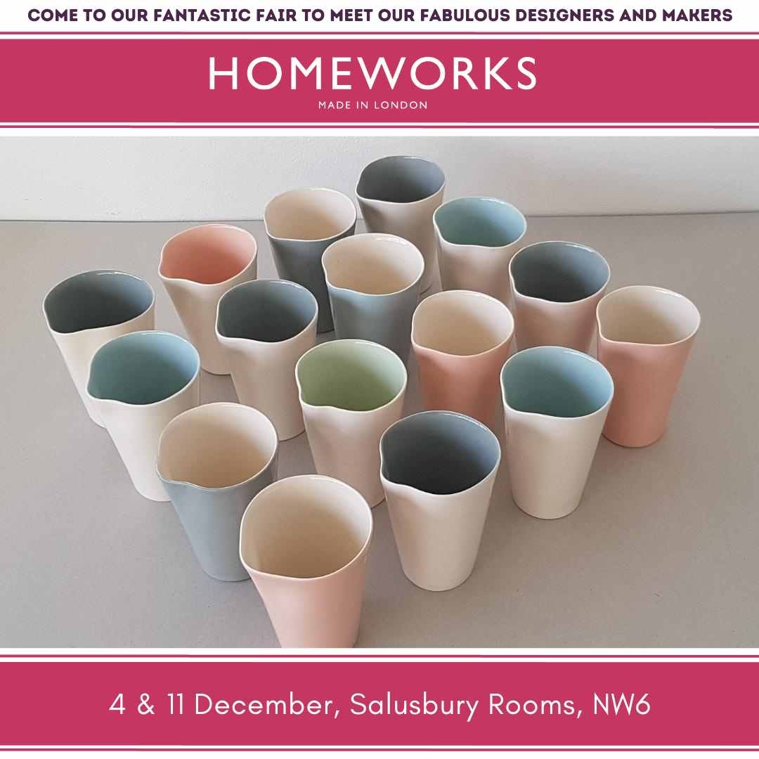 thisishomeworks's tweet photo. Vanessa Cohen will be selling her delicate range of handmade tableware with a uniquely ‘imperfect’ and tactile quality at both of our fairs.

Come to meet her at @thisishomeworks Christmas Fair, Salusbury Rooms, NW6 (next to Queen's Park farmers' market) on 4 &amp; 11 December,10 - 2 https://t.co/zJbXLUA9CZ