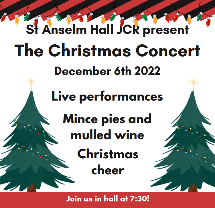 St_Anselm_Hall's tweet photo. ST ANSELM HALL CHRISTMAS CONCERT - DECEMBER 6TH - 7.30

Join us for an evening of live music and Christmas cheer on December 6th!

Mulled wine and mince pies on offer - so don't miss out! https://t.co/aSl8ju6Yo7