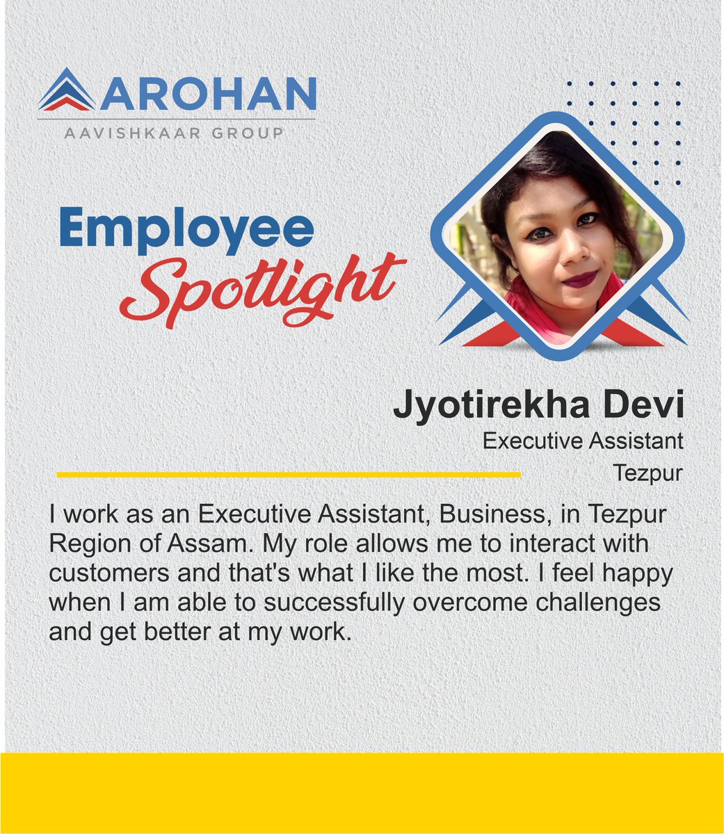 Read what Jyotirekha, an #Arohanite from Assam, Business team, has to say about his experience with the organisation.
Watch this space to know more about 
#LifeatArohan #ArohanEmployeeSpotlight #GenderDiversity