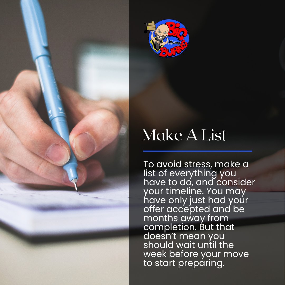 BurnsMoving's tweet image. It can feel like there’s too much to remember on the run-up to your move – to avoid stress, make a list of everything you have to do, and consider your timeline.

bigburnsmoving.com
#Movers #LocalandLongDistanceMoves #MovingCompany