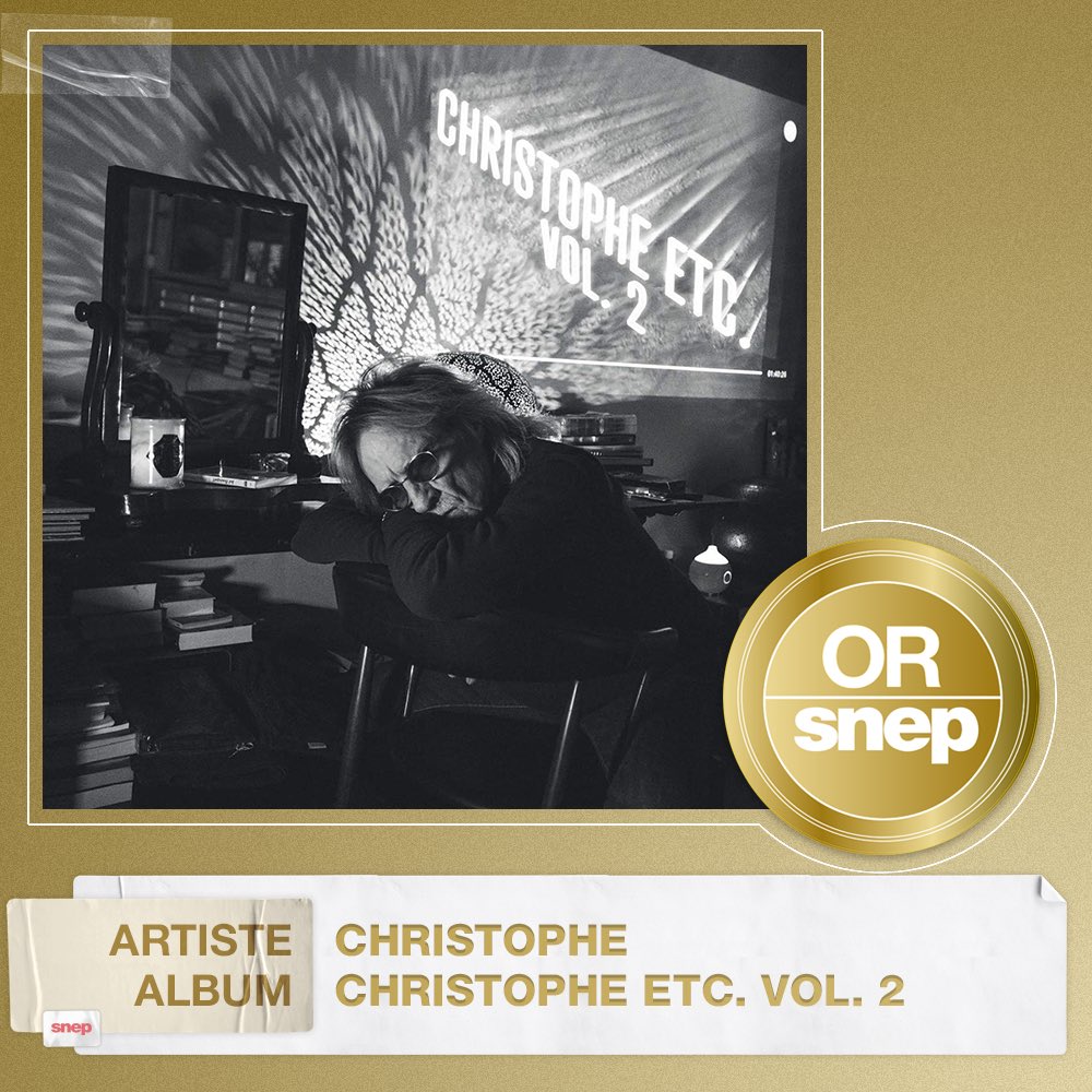 snep's tweet photo. L'album « Christophe Etc. Vol. 2 » de Christophe est certifié Or ! 📀

50 000 équivalents ventes 📈

Bravo ! 👏 https://t.co/nggrFr25W7