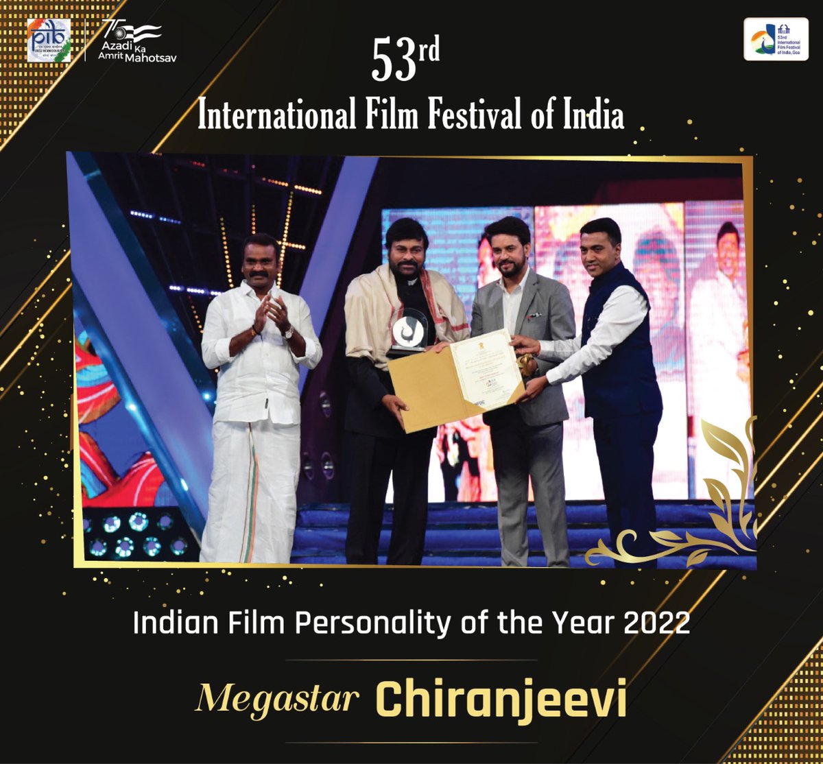 Indian Film Personality of the Year 2022 award - Megastar @KChiruTweets Garu
#MegastarChiranjeevi
#WaltairVeerayya
#IFFI #AnythingForFilms #IFFI53 
#IFFI53Goa #IFFI2022