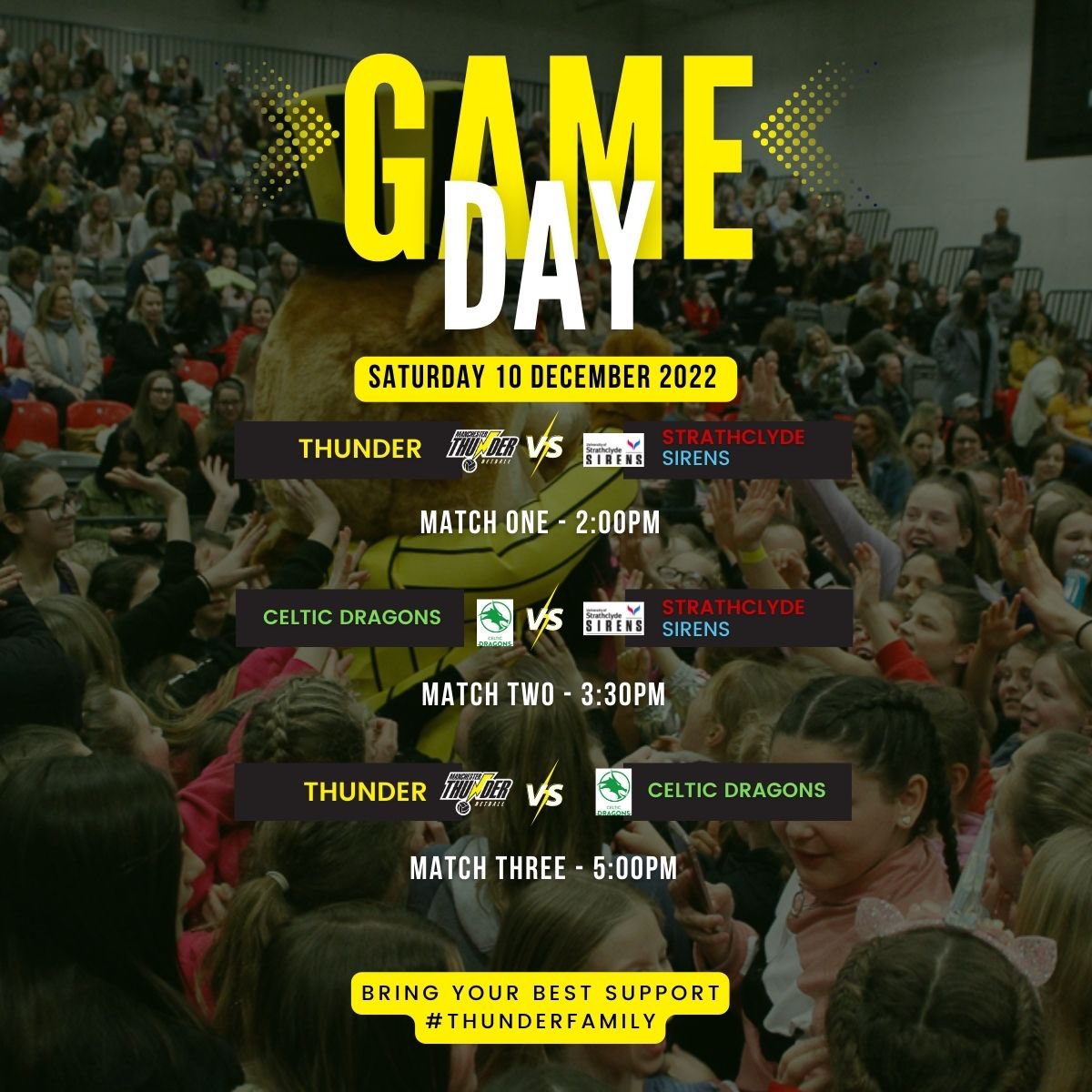 thundernetball's tweet photo. We are calling on the Thunder Family to bring their best support for our pre season friendly against Strathclyde Sirens and Celtic Dragons.

10th December 2022
3 Matches
Belle Vue - Manchester 

Tap this link https://t.co/QpOlKExoV3 https://t.co/kPslUpy1FI