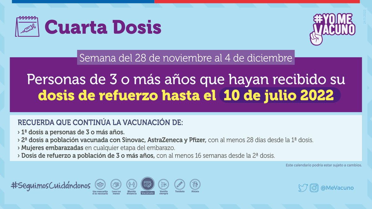 MeVacuno's tweet photo. 📅📌| Compartimos los calendarios de vacunación contra #COVID_19 para la semana entre el 28 de noviembre y el 4 de diciembre 

🔎 Si te corresponde según estos calendarios ¡#PonteAlDía! con tus vacunas para protegerte a ti y a los demás 💉

#YoMeVacuno ✌ https://t.co/maJsZ2AR1Y