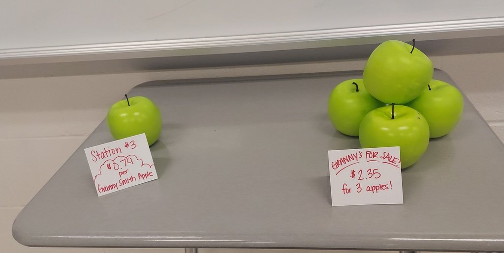 NCMS_STEM's tweet photo. Mrs. Hudson's 6th grade math classes visited a "mock" market. While in the market, students calculated the unit rate for each sales price. Then they compared the unit price to the individual price. #groundedandgrowing https://t.co/4qWTovWO8l