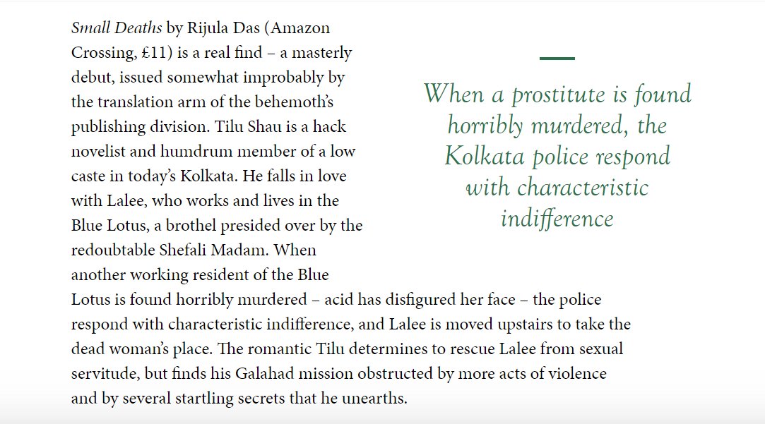 mmcardona's tweet photo. A fantastic review of #SmallDeaths by @RijulaDas on @TheSpectator, calling the novel a 'masterly' and 'highly accomplished' debut, and also stating that 'The plot is deftly managed, moving almost effortlessly to the bittersweet ending.'
https://t.co/qc22iSjo6a https://t.co/t1T4McRSIc