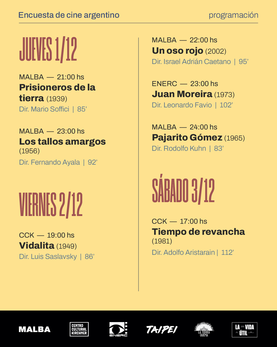 lvu_cine's tweet photo. POR LA CINEMATECA NACIONAL

Tenemos el agrado de invitarles a un ciclo de 40 proyecciones curadas por Fernando Martin Peña, durante diciembre, en tres espacios: MALBA, ENERC y CCK, donde estaremos presentando algunas de las películas más votadas del top 100. https://t.co/FYb9weIOid
