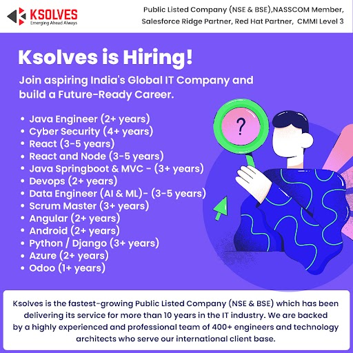 _Ksolves's tweet photo. #Ksolves is #Hiring!
We are hiring for 60+ positions in different profiles!
Interested Candidates send their resumes to careers@ksolves.com.
#hiringnow #hiringtalents #NSE #BSE #Publiclistedcompany #KsolvesMNC #urgentrequirement
#jobopening #Fastestgrowingcompany #ksolvesIR https://t.co/kucHW6dG9n