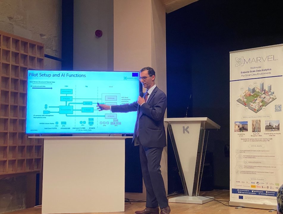 MARVELprojecteu's tweet photo. Real-life scenarios have started to be explained and demonstrations of the use cases explored in the project are being showcased starting with the ones in #Malta.
Prof. Adrian Muscat is currently on stage. Thoughts? Questions? Shoot!
#greenmobility #smartmobility #trafficbehavior https://t.co/kN5BaqVDzS
