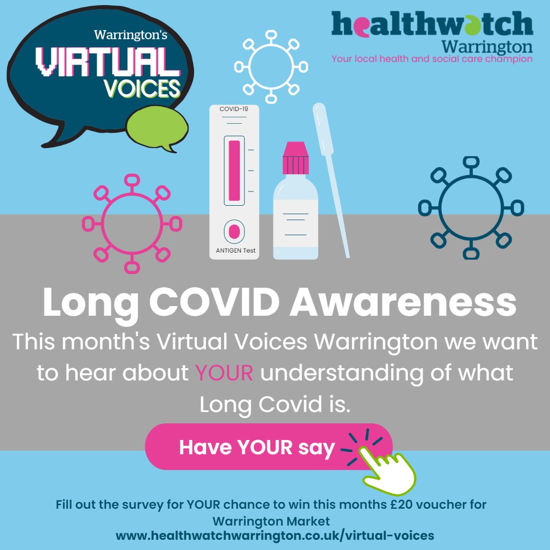 📢VIRTUAL VOICES NEED YOU 📢
We want to learn your understanding of what Long COVID is
🏆Win &amp; Support Local Business
🕔Take 5 minutes to make a difference that could last a lifetime
🎤…gcommunities.welcomesyourfeedback.net/420vdn
#Warrington #LongCovid