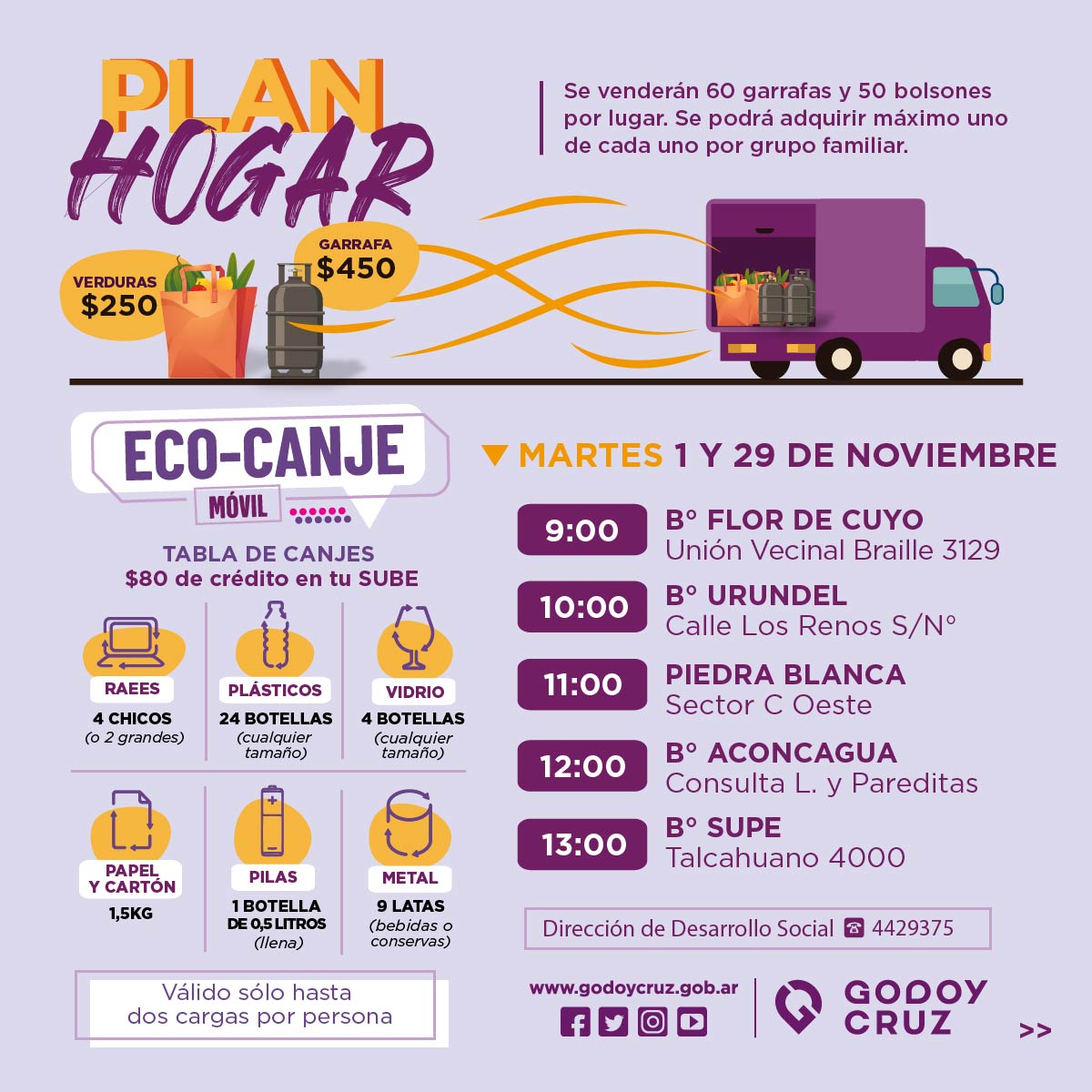 MuniGodoyCruz's tweet photo. Conocé el recorrido de mañana martes del #PlanHogar por Godoy Cruz
Acercate para comprar tu garrafa y bolsón de verduras a precios accesibles
#GCCreceConVos https://t.co/2sqvjQgaya