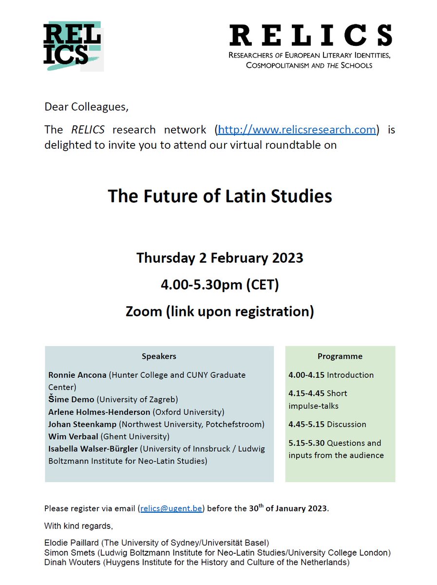 Here is the programme for our roundtable on the Future of #Latin studies! 

Register to get the Zoom link, and don't hesitate to send us in advance any questions or ideas you may have for the general discussion.

#ClassicsTwitter
#MedievalTwitter