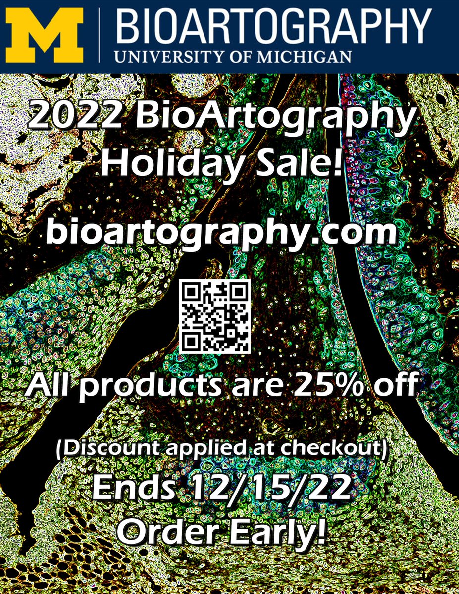 ❄️🔬🎨 Looking for the perfect Science-themed holiday gift? All BioArtography is 25% off! Over 250 dazzling images at bioartography.com! Support scientific outreach &amp; share the holiday love!
#bioart #sciart #supportscience #microscopy #stem #steam