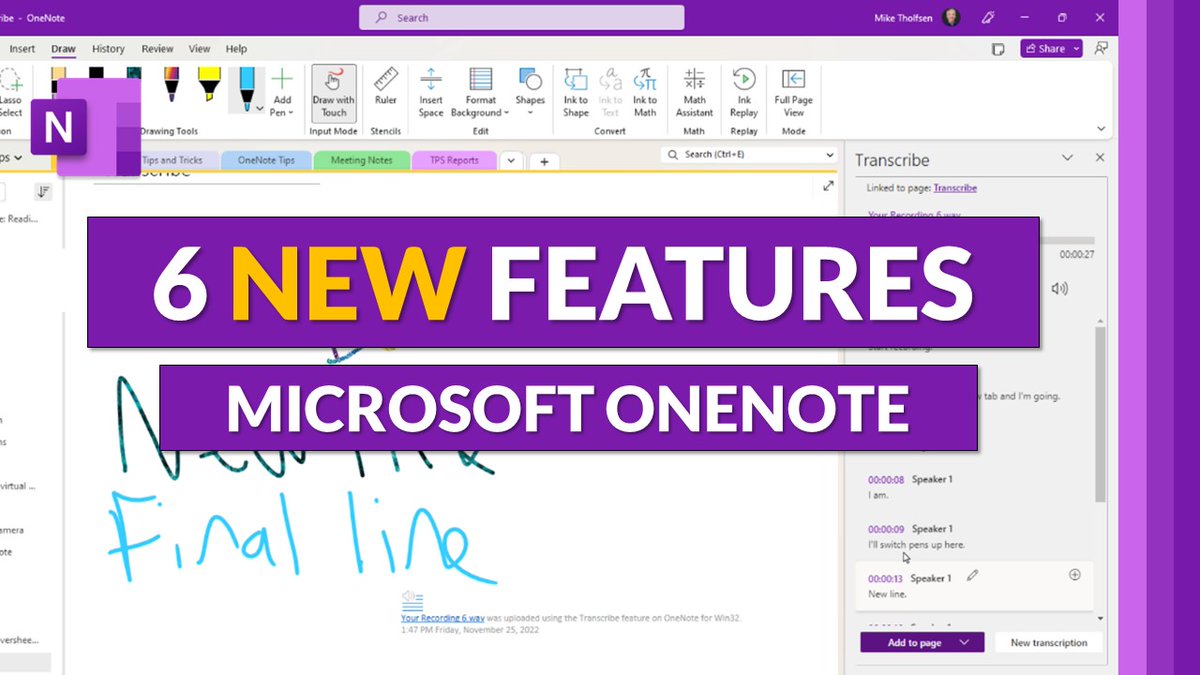 mtholfsen's tweet photo. 6 new features in Microsoft #OneNote for Fall 2022 💜 Updates include:

🎙️ Transcribe
✍️ Pen Toolbar
➗ Immersive Reader for Math steps
🔁 Ink Replay
➕ Lots more

YouTube 📺 https://t.co/qd9XmkhFYO

#edtech #MIEExpert #MicrosoftEDU https://t.co/iHRofRyj5C