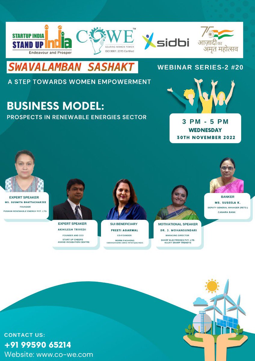 IndiaCowe's tweet photo. COWE India in association with @sidbiofficial has launched the Swavalamban Sashakt Mega Campaign 2 in the spirit of AZADI KA AMRIT MAHOTSAV to increase the outreach of the @StandUp4India loan scheme to empower women entrepreneurs. The details for the 20th Webinar are given below https://t.co/VDNWOZQLOk