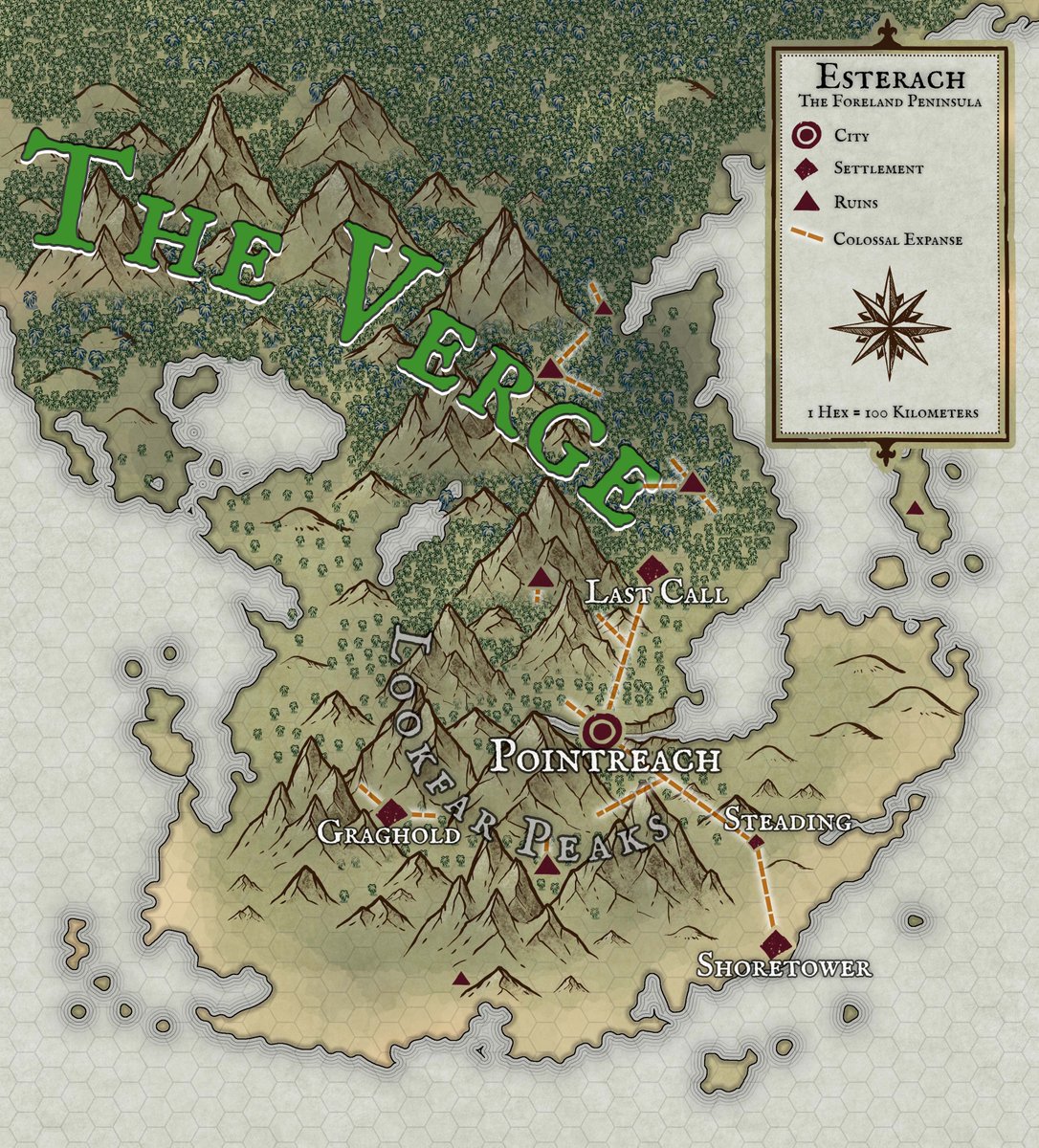 Behold the Foreland Peninsula! Listen to our latest episode as we delve into creating our new land, rife with adventure and danger! (Map made using Inkcarnate) player.captivate.fm/episode/4cf236…
#dungeonsanddragons #ttrpg #dnd5e #gamedesign #maps