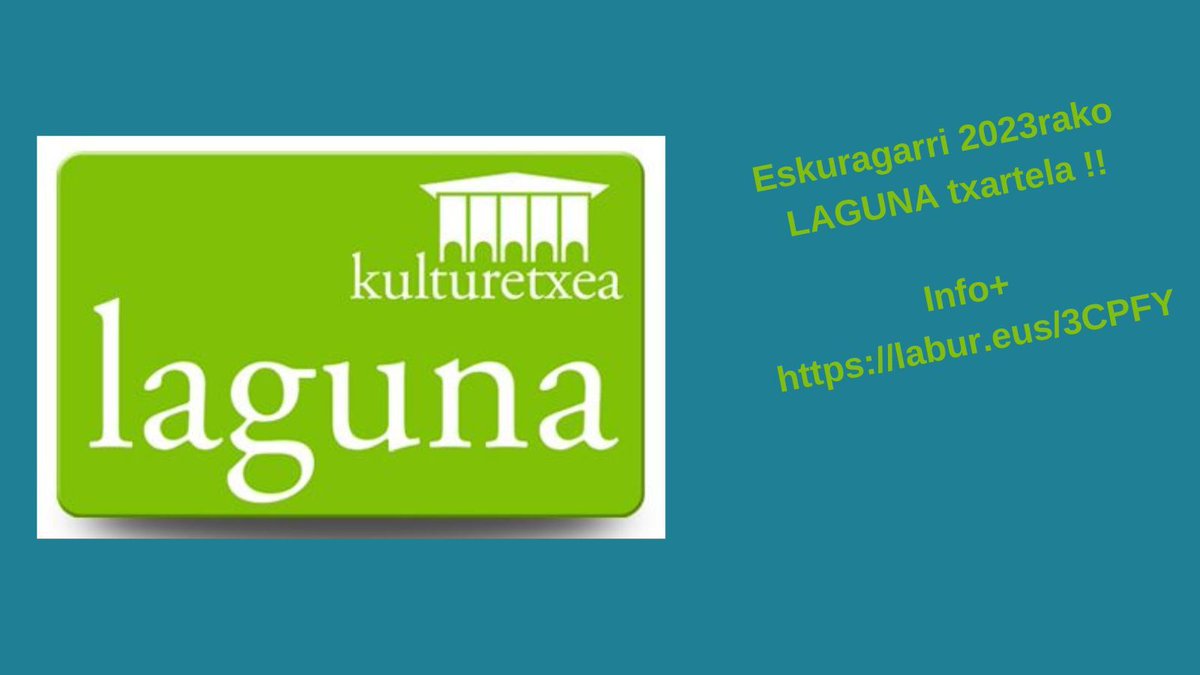 Kulturagernika_'s tweet photo. Kultur Etxeko LAGUNA Txartela 2023 eskuragarri daukazu.
Opari itzela Laguna!
Info+eta erosteko👇
https://t.co/TpiqT5eXdA https://t.co/duZgBNtx3h