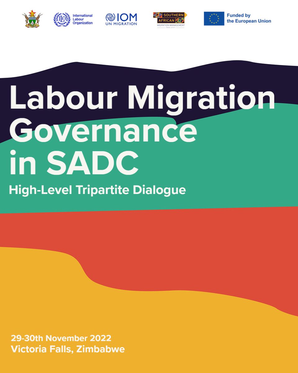 SammProject's tweet photo. The @ilo_pretoria & @IOMROpretoria in partnership with @OMpslsw will be hosting a High Level Tripartite Dialogue on Labour Migration Governance from the 29th-30th of November 2022 in Victoria Falls
#SAMMProject
#LabourMigrationDialogue https://t.co/vd4R3hFpKU