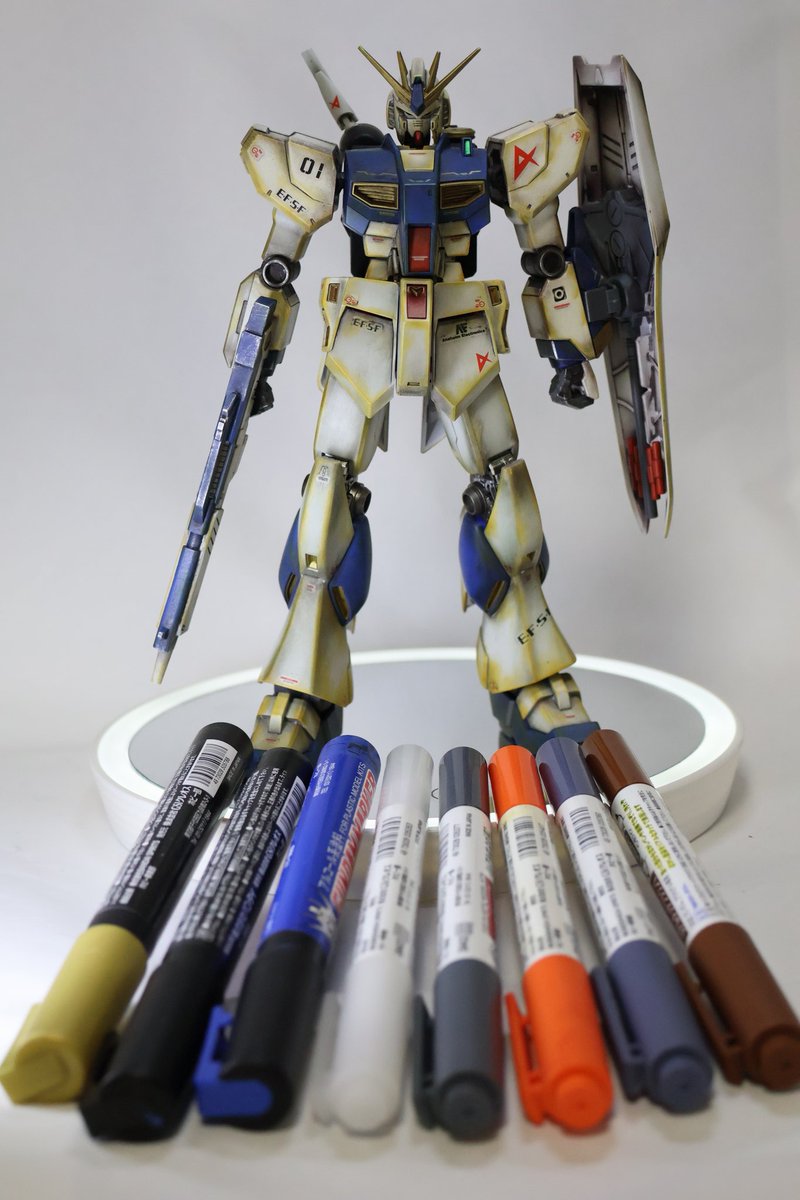gunpla_akio's tweet photo. EGνガンダムをウェザリング仕上げ。
まだまだ不慣れで汚すだけで精一杯。
日々是精���あるのみ！！

#第二回GMASコンペ 
#ガンダムマーカーに限界はねぇ https://t.co/qhJ7oo1WGX
