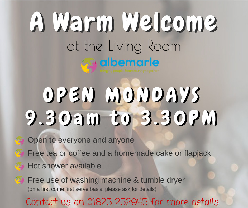 We are pleased to be able to offer the Living Room at the Albemarle Centre as a Warm Welcome.  Meet up with friends or meet new ones, grab a free tea or coffee and slice of homemade cake or flapjack from our cosy and friendly cafe.  Sit back and have a chat.
