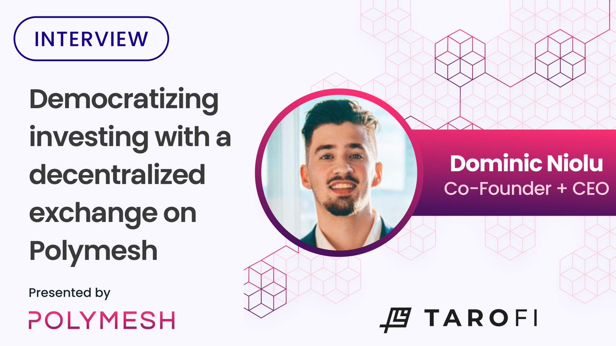 PolymeshNetwork's tweet photo. ICYMI, last week we released a new interview with @tarofinanceinc! 

We spoke to TaroFi Co-Founder and CEO @DominicNiolu about TaroFi's vision to democratize #investing by building a #DEX on Polymesh. 

Find an overview of what we cover on our blog ➡️https://t.co/b7UXjbMnMP https://t.co/Mt4wxGfxCH