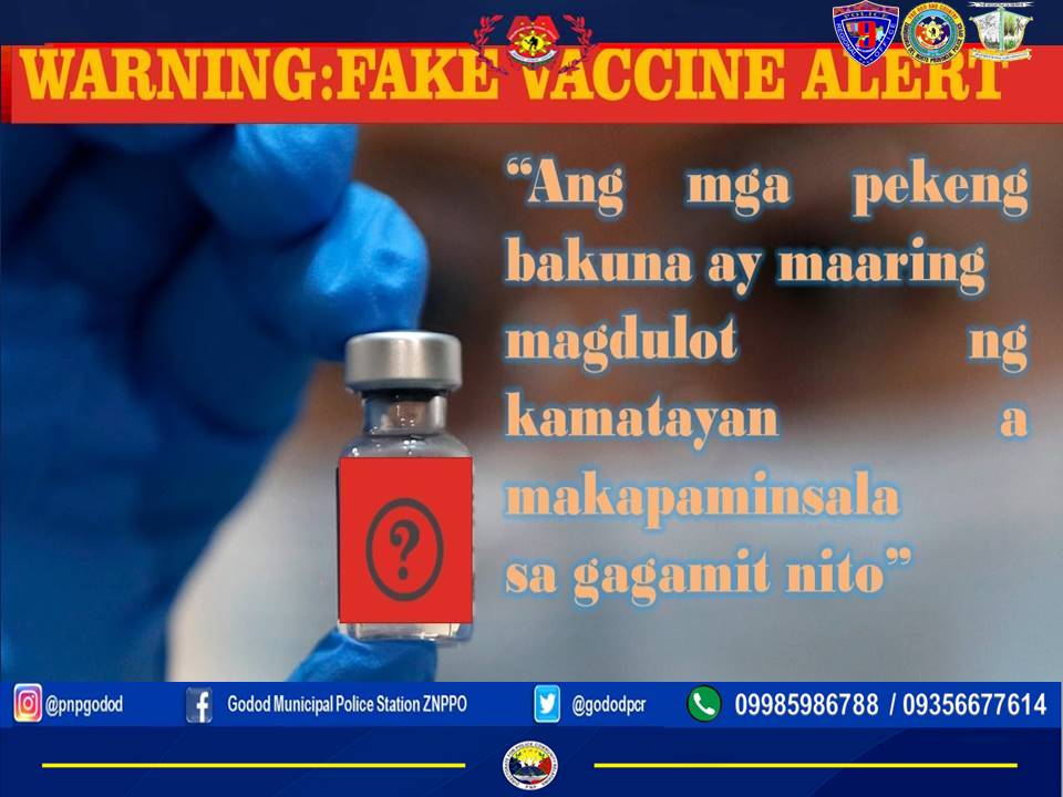 gododpcr's tweet photo. MAG-INGAT SA FAKE COVID-19 VACCINE

#LifeIsBeautiful 
#KaligtasaNyoSagotKo
#TulongTulongTayoo 
#MMKequalsK
#PNPKakampiMo
#TeamZNPPO https://t.co/O9YK9YRk4y