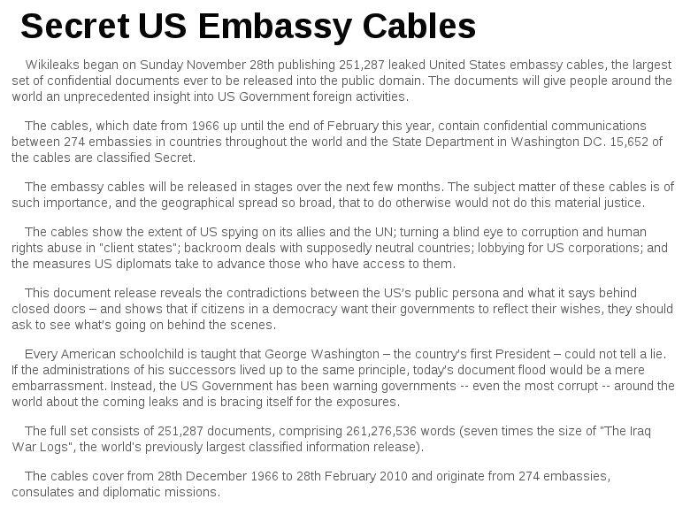 wikileaks's tweet photo. 12 Years Ago Today: Wikileaks began publishing #Cablegate in conjunction with The Guardian, Le Monde, El País, Der Spiegel and New York Times. Nine days later its publisher Julian Assange is arrested and has been in detention ever since #Cablegate12 #FreeAssangeNOW https://t.co/iAQk2MHEJQ