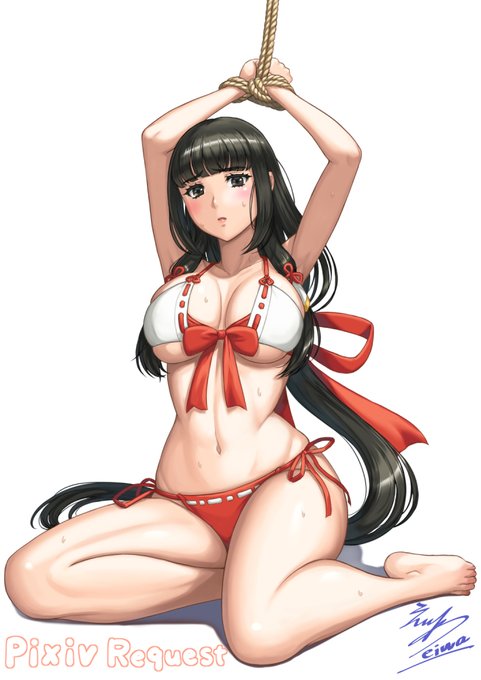 pixivのリクエストありがとうございます!。リクエストで描いたイラストができたのでPixivに納品しました～私のオリジナルキャラクター巫女のアカリです#pixivRequest (1/1) 