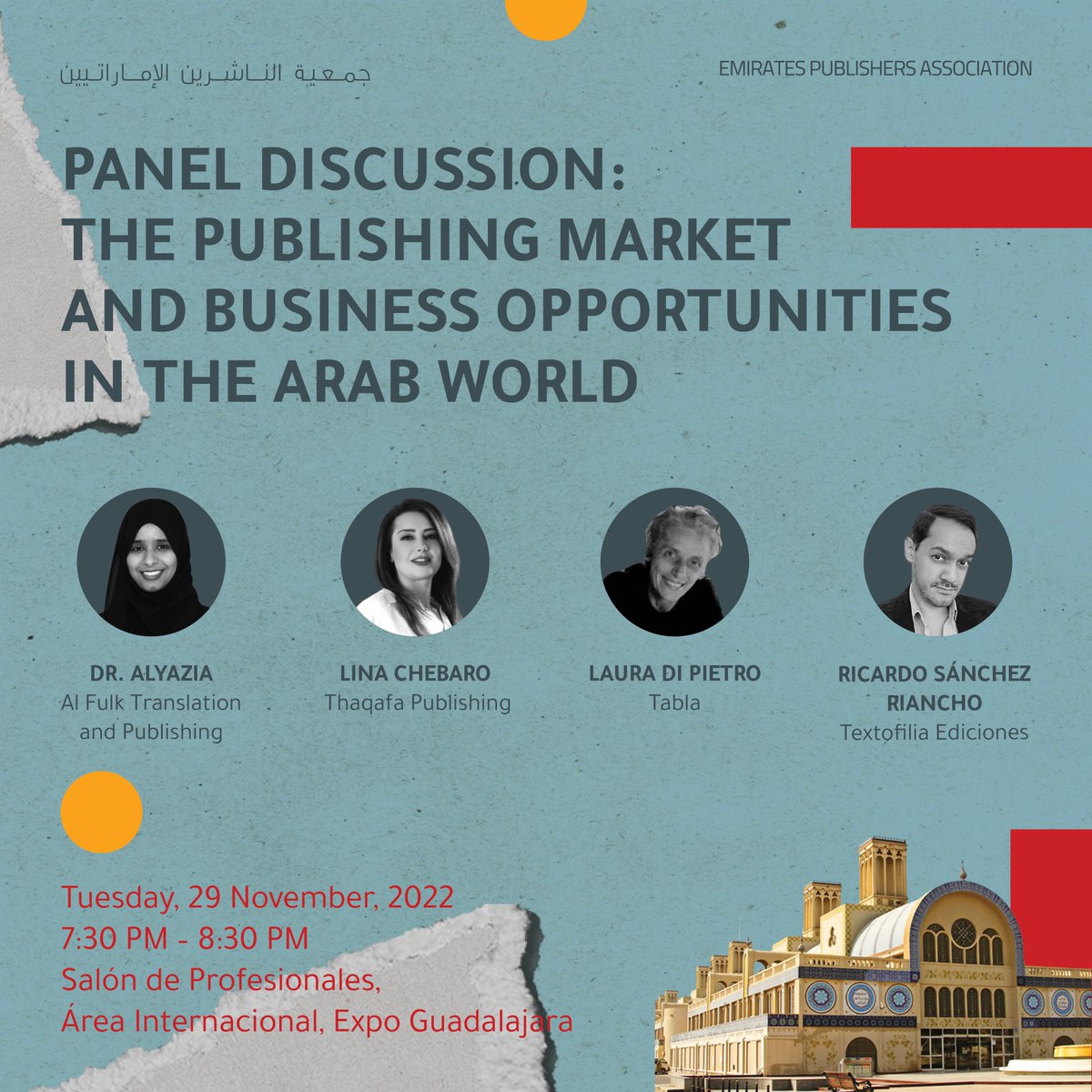 Publishing trends, consumer behavior and more interesting topics, join our 2nd session at the FIL, titled:
“The publishing market and business opportunities in the Arab world”

<a href="/FILGuadalajara/">FIL Guadalajara</a> <a href="/rsanchezriancho/">Ricardo Sánchez Riancho</a> <a href="/linachebaro/">lina chebaro</a>