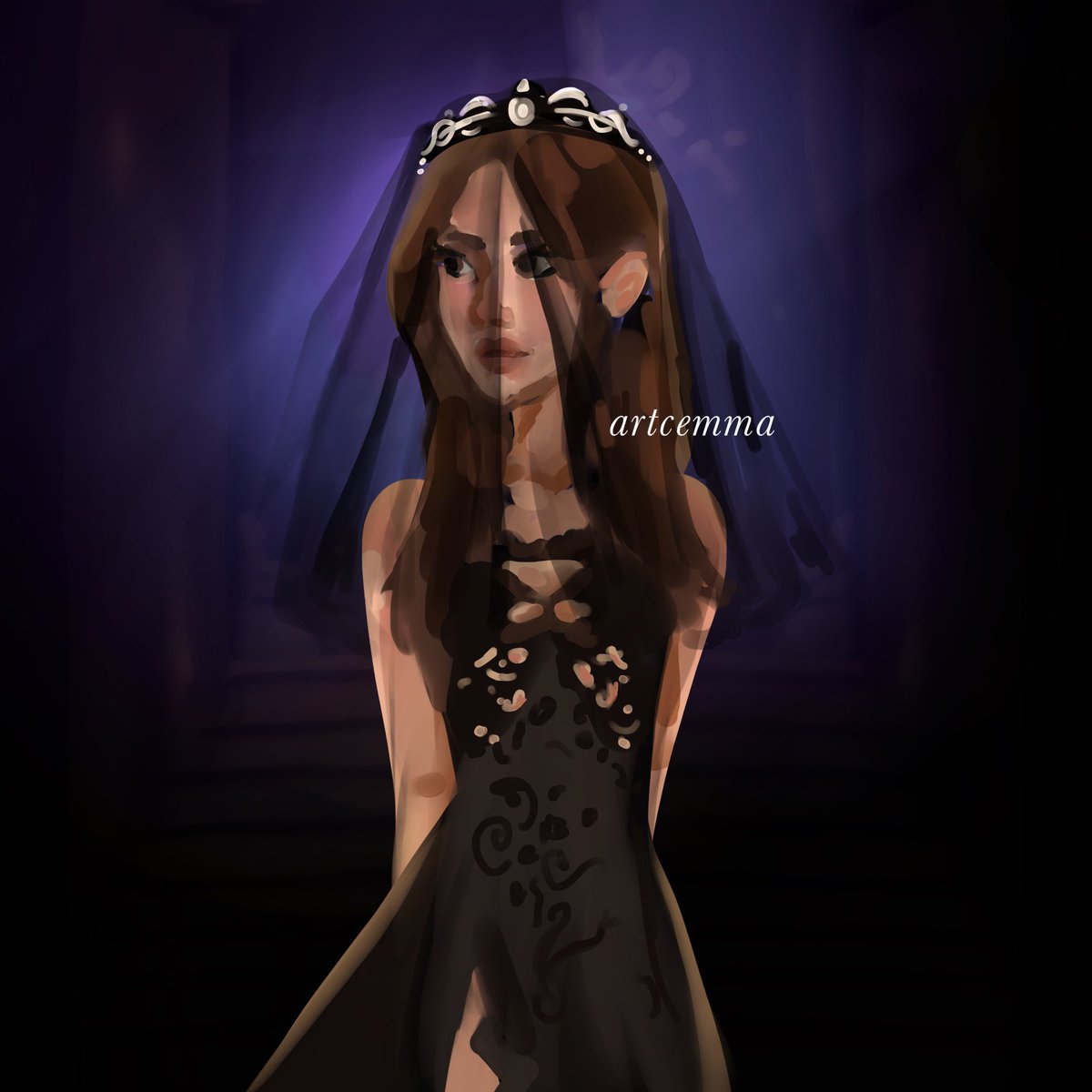 artcemma's tweet photo. i finally finished my wednesday addams fanart and omg im just so hungover from the netflix series it was so gooodddddd i watched the whole thing in two sittings 🖤 heres jenna ortega being gorgeous as always in her premiere outfit (but it doesnt look like her though 😢) https://t.co/TJyqOTLJEU