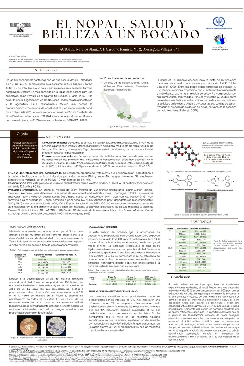 Andrea_N1734's tweet photo. Hola @LatinXChem, quisiera presentarles el siguiente cartel de nuestro trabajo " El nopal, salud y belleza a un bocado", #LatinXChem22 #LXChemBio #BIO012. https://t.co/bqKuUXtIVx