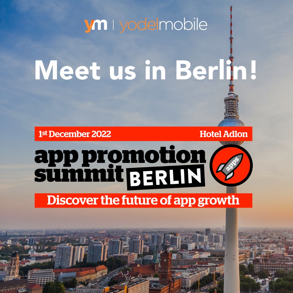 yodelmobile's tweet photo. We're going to Berlin! 😊
We're so excited to kick off December at the @apppromotion summit Berlin!
Come and meet our team at the Adlon Hotel this Thursday! 👋
We can't wait to see you there!
#APSBerlin #event #appconference https://t.co/c9Pm1I5KKA