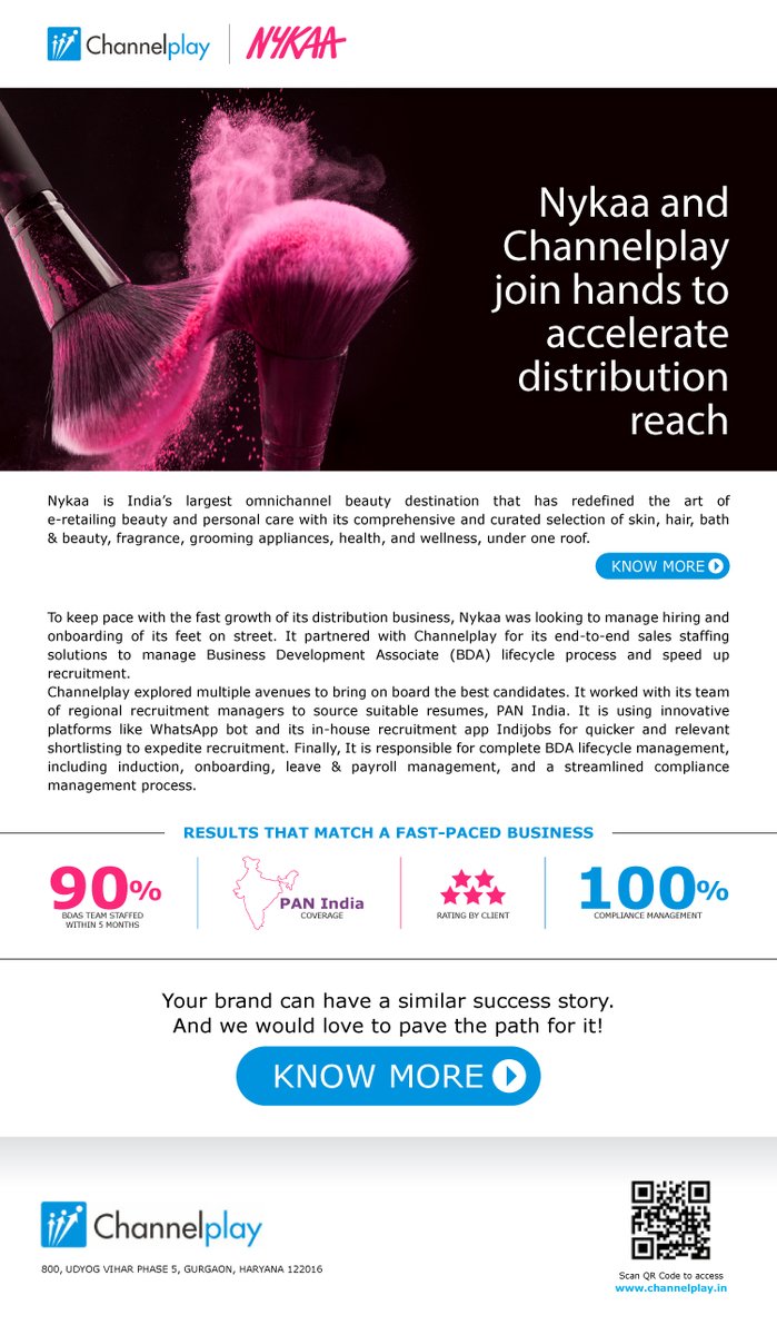 channelplay's tweet photo. Channelplay + Nykaa E-Retail Pvt. Ltd.

Nykaa partnered with Channelplay for its end-to-end sales staffing solutions to manage Business Development Associate (BDA) lifecycle process and speed up recruitment.

#hiring #sales #beauty #staffing #channelplay #businessdevelopment https://t.co/Yhz8rIUvXb