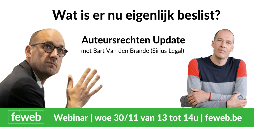 FeWeb (@feweb) on Twitter photo Blijft het mogelijk voor creatieve en development beroepen om gebruik te maken van de fiscale regeling?
<a href="/BartVdBrande/">Bart Van den Brande</a> (@siriuslegal) analyseerde de goedgekeurde tekst en geeft ons zijn visie
Schrijf je in: bit.ly/3EKkrdz
#copyright #auteursrechten #we_are_digital #feweb Blijft het mogelijk voor creatieve en development beroepen om gebruik te maken van de fiscale regeling?
<a href="/BartVdBrande/">Bart Van den Brande</a> (@siriuslegal) analyseerde de goedgekeurde tekst en geeft ons zijn visie
Schrijf je in: bit.ly/3EKkrdz
#copyright #auteursrechten #we_are_digital #feweb