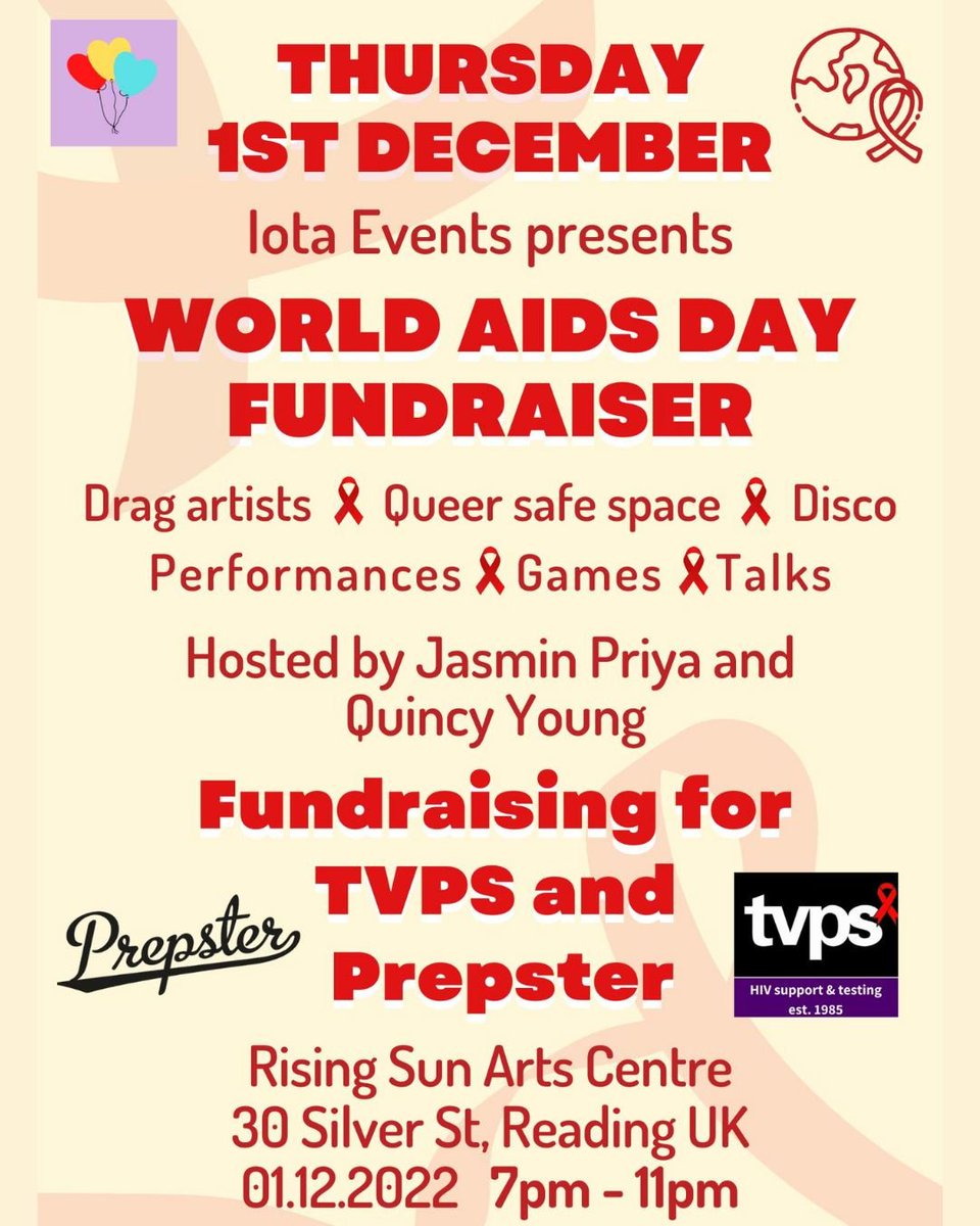 RisingSunArts's tweet photo. On Thursday, Iota Events presents an event that will put the "fun" in fundraiser for #WorldAIDSDay2022
 
Speeches, drag performances and plenty of fun and games in an inclusive queer safe space, raising funds for @tvpscharity and @TeamPrepster 

https://t.co/mJOZpl1hQb https://t.co/Ekaf1U5Nv6