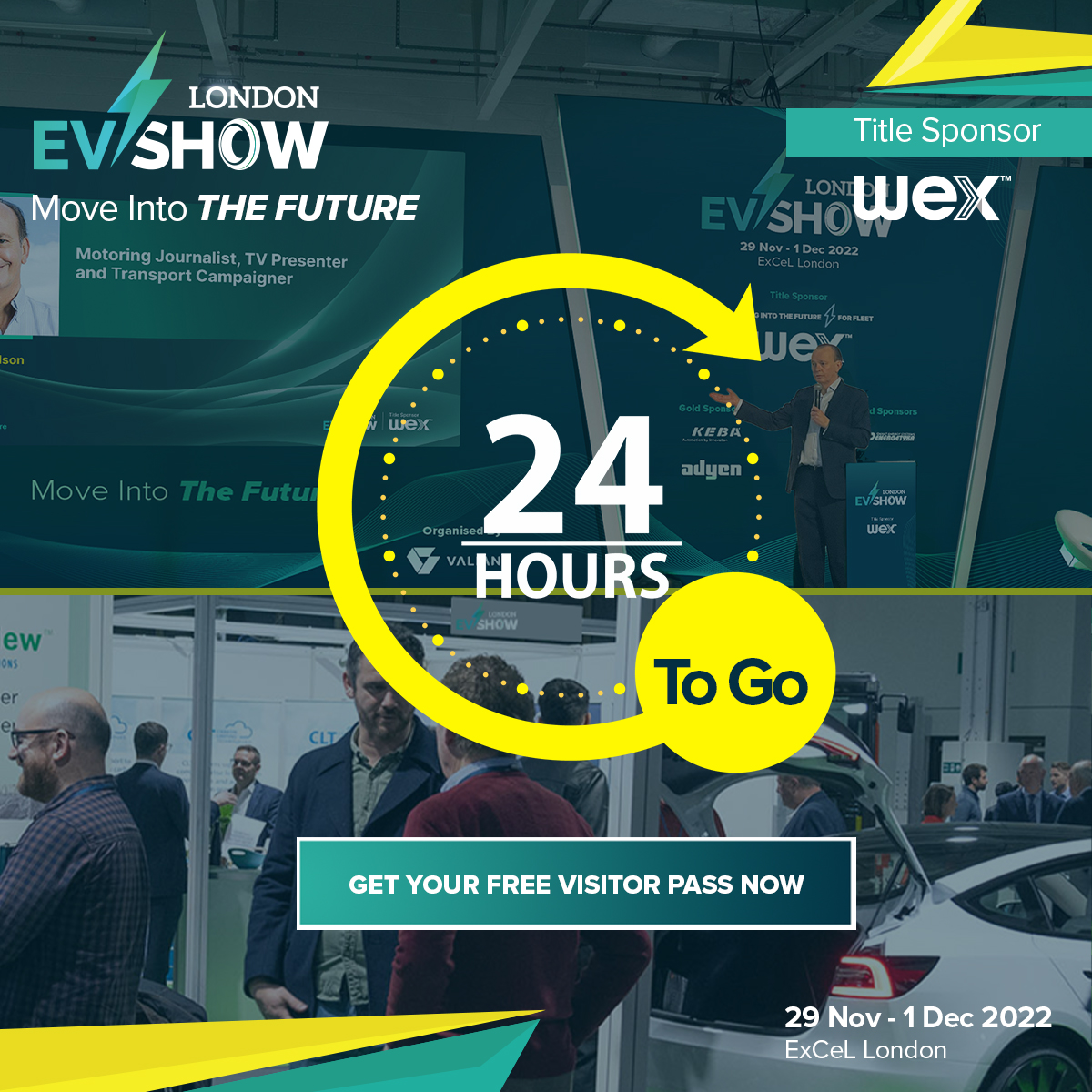 The countdown has begun! Less than 𝟮𝟰 𝗵𝗼𝘂𝗿𝘀 to go!

Be a part of the world’s most exciting EV event of 2022 tomorrow.

⏰ -&gt; Exhibition : 9 a.m. - 5 p.m. (GMT)
⏰ -&gt; Conference : 10 a.m. - 5 p.m. (GMT)
📍 -&gt; ExCeL London

Get your free pass at: bit.ly/3hxcNs1