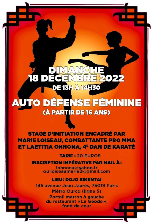 Quand je ne fais pas des documentaires, je suis sur le tatami. Nouveau stage d’autodéfense féminine le dimanche 18 décembre 🥋🥊👇🏼