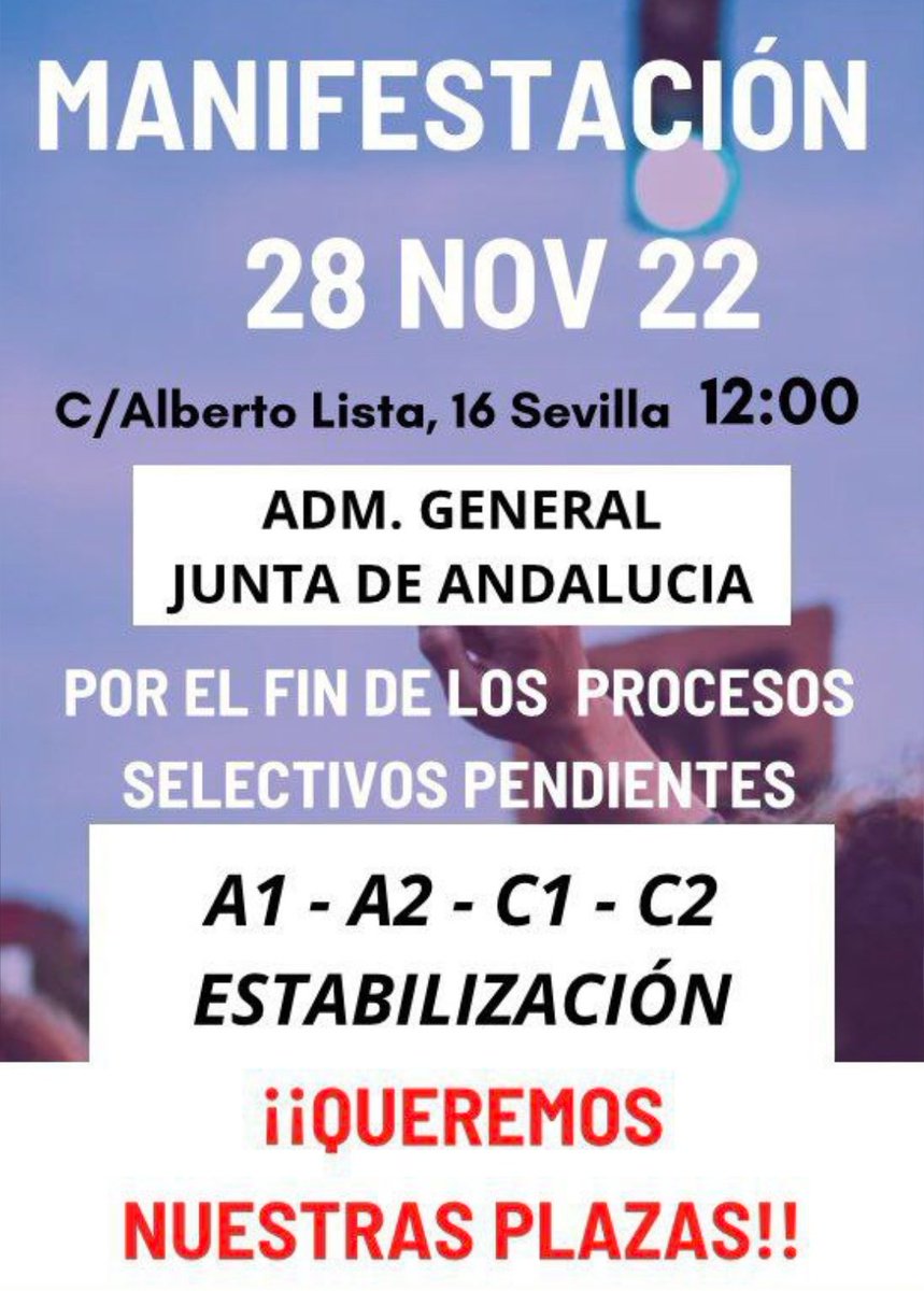 OpositoresJA's tweet photo. HOY vente a gritar por tu plaza, para que nunca más jueguen con nuestras vidas y por la celeridad en las oposiciones de la Junta de Andalucía. 💪💪

RT RT RT RT y mucho ruidooo 📢🔊

#FuncionariadoEnParo 

#ALaAdministraciónPorOposición https://t.co/i9V0W8KCRK