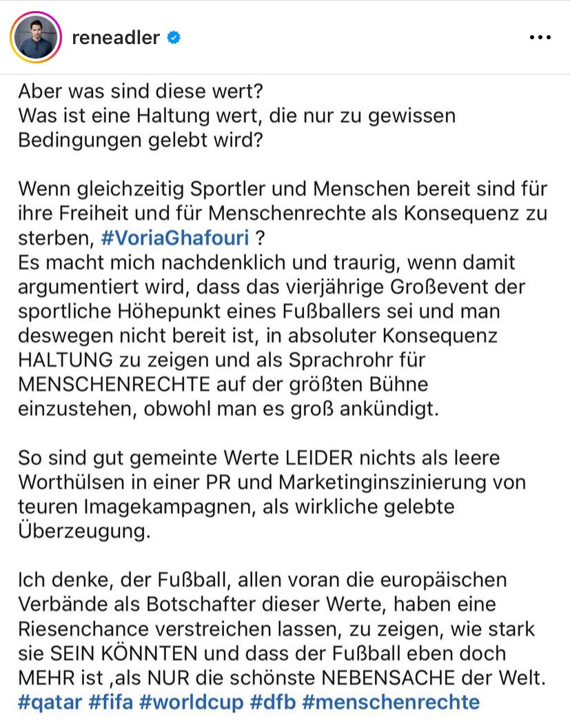 Der normalste Ex-Profi von allen. René Adler äußert sich recht deutlich zu #Katar2022