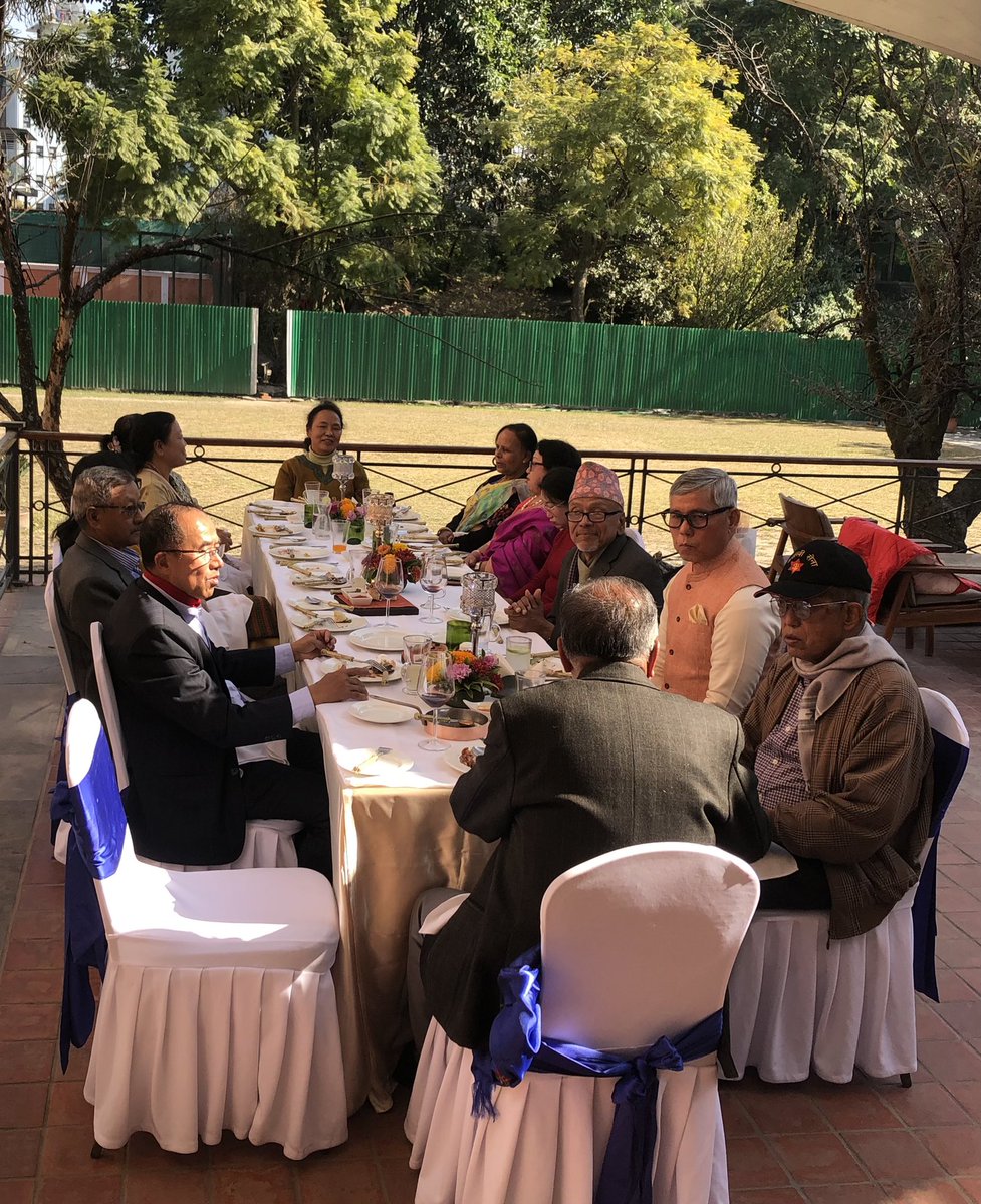 drbishnuhnepal's tweet photo. #TIMEforFAMILY:
Congrats to respectable #Samdhi jyu #ColDBAle(rtd) &amp; Samdhini jyu #ManikaAle for their 41st #HappyMarriageAnniversary!We had wonderful time sharing opinions on family love and national interests@#YakAndYetiHotel/#Kathmandu/#Nepal/Sunday.

-@#Himalayas #UNSG #UNWTO https://t.co/aFgtS1CDzi