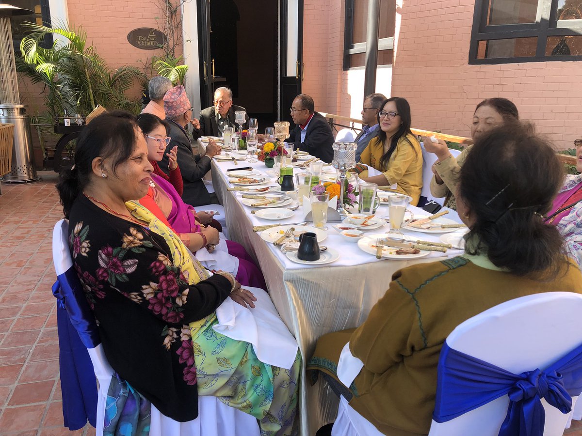 drbishnuhnepal's tweet photo. #TIMEforFAMILY:
Congrats to respectable #Samdhi jyu #ColDBAle(rtd) &amp; Samdhini jyu #ManikaAle for their 41st #HappyMarriageAnniversary!We had wonderful time sharing opinions on family love and national interests@#YakAndYetiHotel/#Kathmandu/#Nepal/Sunday.

-@#Himalayas #UNSG #UNWTO https://t.co/aFgtS1CDzi