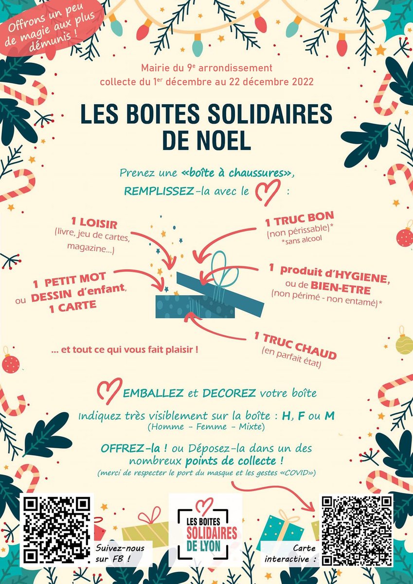 <a href="/Mairie9Lyon/">Mairie du 9e Lyon</a> collecte à partir de ce jeudi et jusqu'au 22 décembre vos boîtes solidaires au profit du <a href="/lerefugeRHONE/">Le Refuge Rhone</a> et Saint Rambert Solidarité.