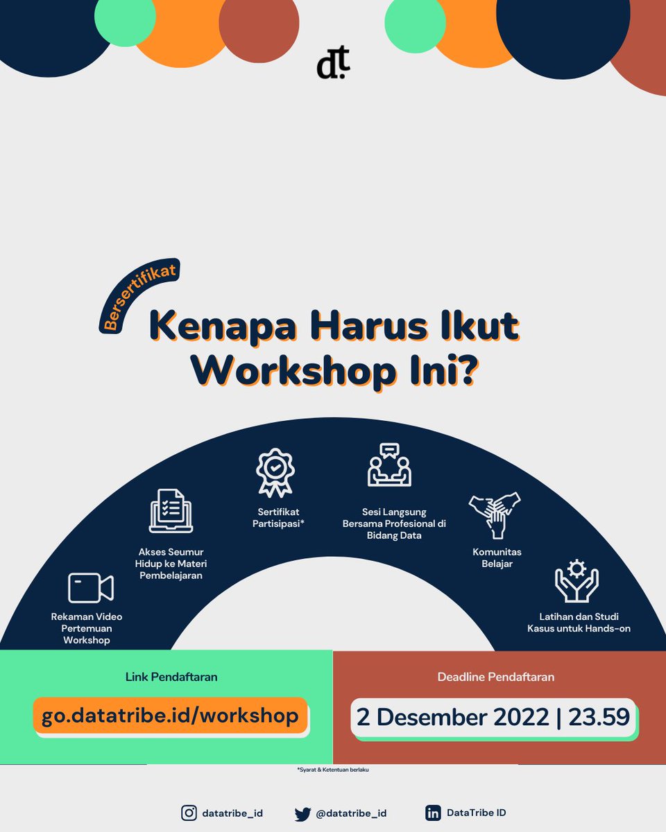 datatribe_id's tweet photo. Kabar baik!
DataTribe masih buka pendaftaran 3 #workshopdata tentang dasar-dasar #datascience, analisis data pakai #Python, & analisis #data pakai #Spreadsheets
Biayanya? Mulai dari Rp30rb-an aja, loh😱
Buruan daftar di https://t.co/5ekZoQJd0a atau klik link di profile, ya😉 https://t.co/kZdQpKE2SH