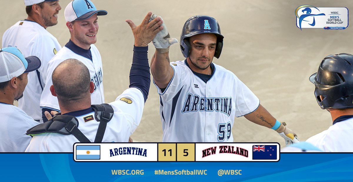 WBSC's tweet photo. 🇦🇷 Argentina come back from a 5-1 deficit in regulation to claim an 11-5 nine-inning win over 🇳🇿 New Zealand.

#mensSoftballWC https://t.co/VEju0hGtdG