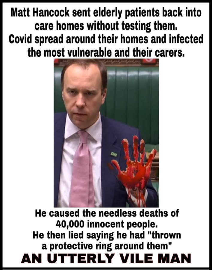 dave43law's tweet photo. No redemption, self-promotion by a borderline narcissist who has not a care in the world for any of the relatives of the 40k in care homes 
Should be suspended from Parliament and recall petition - THEN LET THE PUBLIC VOTE DECIDE
#ToriesOut144 #SunakOut35 #GeneralElectionNow https://t.co/zpGCvCgEsI