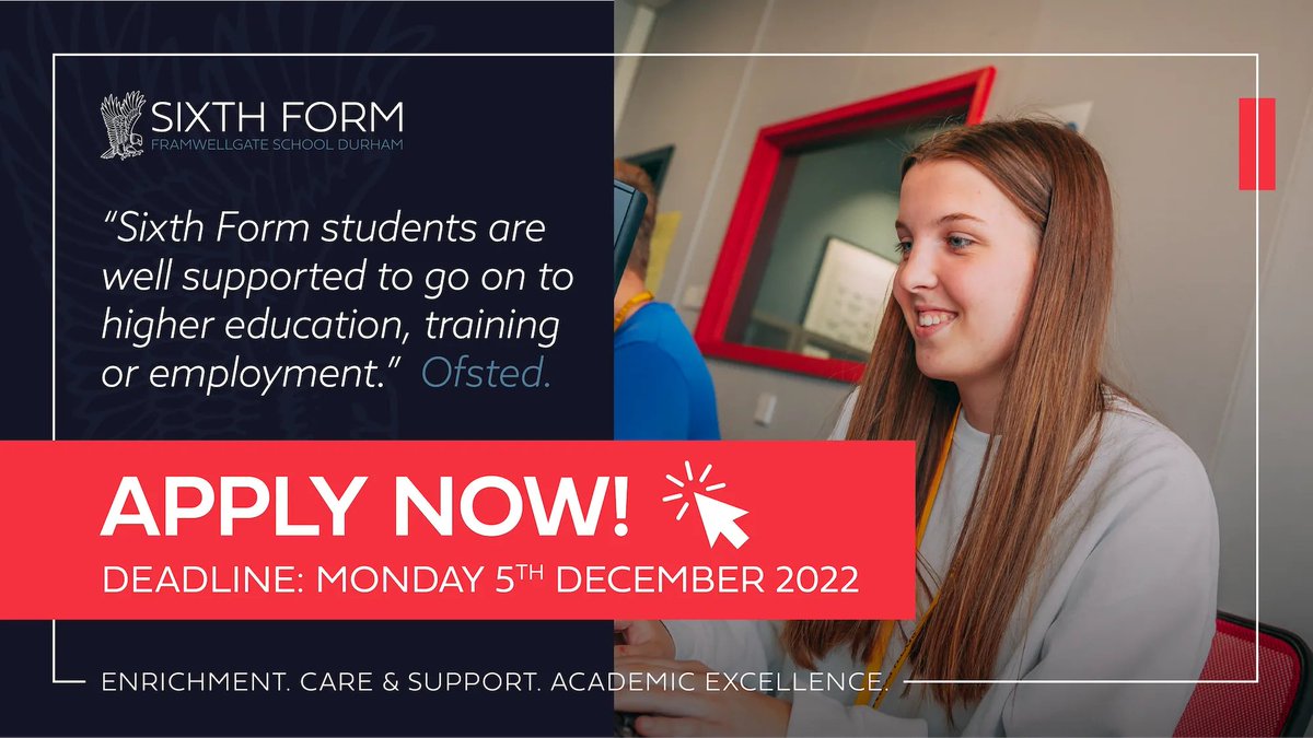 FSDSixth's tweet photo. Applications for September 2023 close in just one week! Be a part of a Sixth Form that support your high aspirations and future plans. 

🔗 https://t.co/lK6WDxmemz https://t.co/Z0vinPm2iL