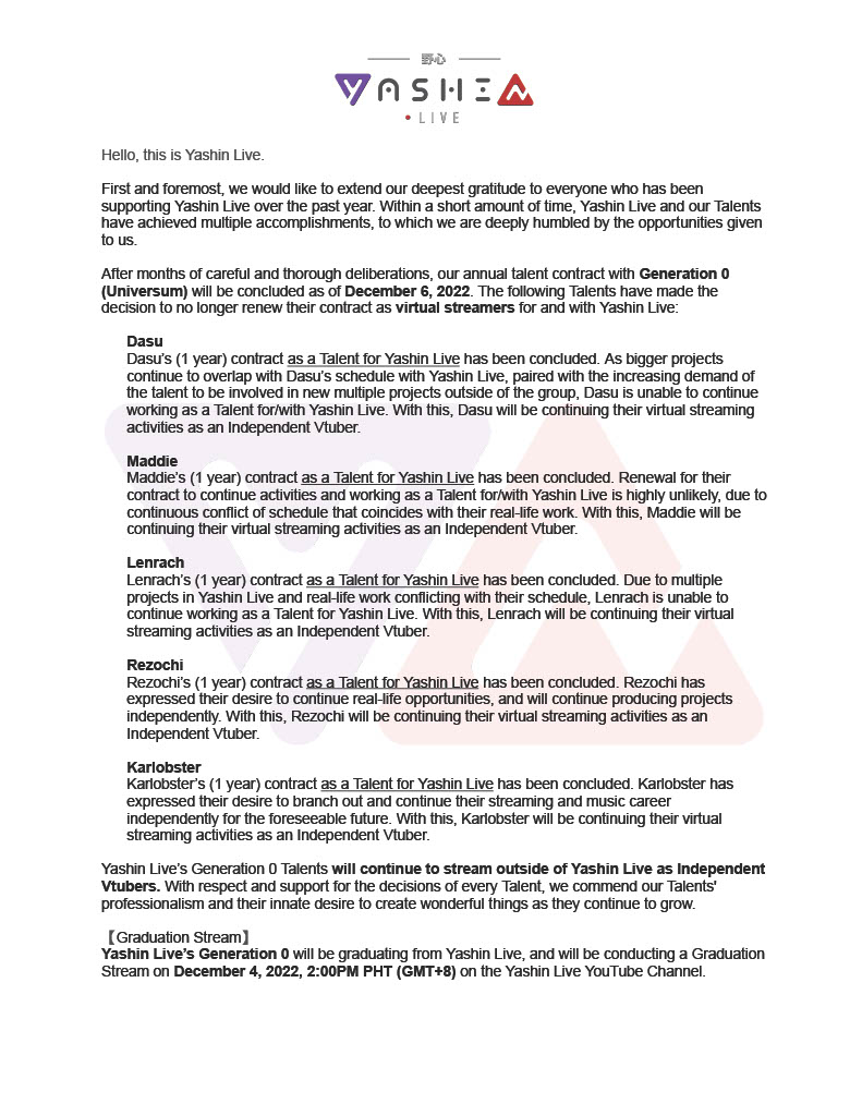 YashinLive's tweet photo. 【 OFFICIAL ANNOUNCEMENT 】

Notice of termination, and graduation.

Read: https://t.co/5hTwdjEc0K https://t.co/9MHH2Cmf2q