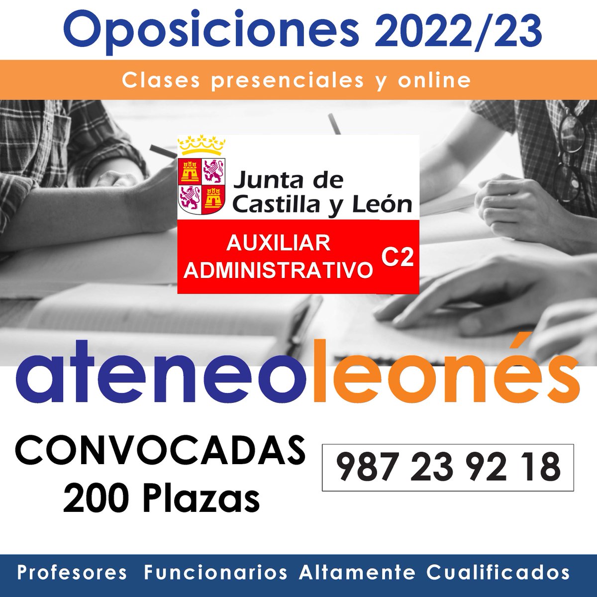 ateneoleones's tweet photo. Os recordamos que comenzamos grupo de preparación de oposiciones el 1 de diciembre para AUXILIARES ADMINISTRATIVOS de la Junta de Castilla y León. Convocadas 200 plazas en turno libre!! No pierdas esta oportunidad y asegúrate con nosotros una plaza de funcionario público. https://t.co/3CcmjIPtEc