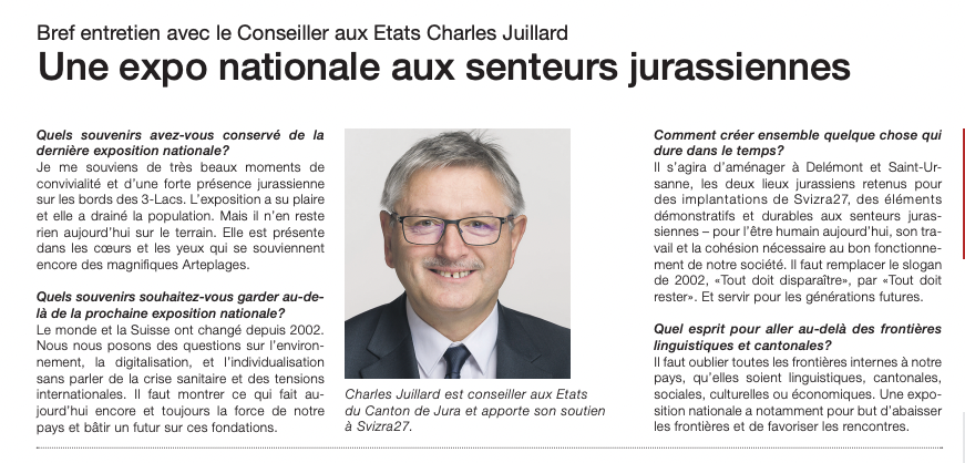 Svizra27's tweet photo. «Le monde et la Suisse ont changé depuis 2002. Nous devons montrer ce qui fait la force de notre pays.» - Charles Julliard, conseiller aux Etats, JU.

#Svizra27 #MenschArbeitZusammenhalt #Landesausstellung #Vision https://t.co/xRaqQZn3qO